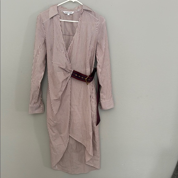 Veronica Beard jacinda Striped High Low Dress - Red White belted shirtdress - Picture 2 of 10